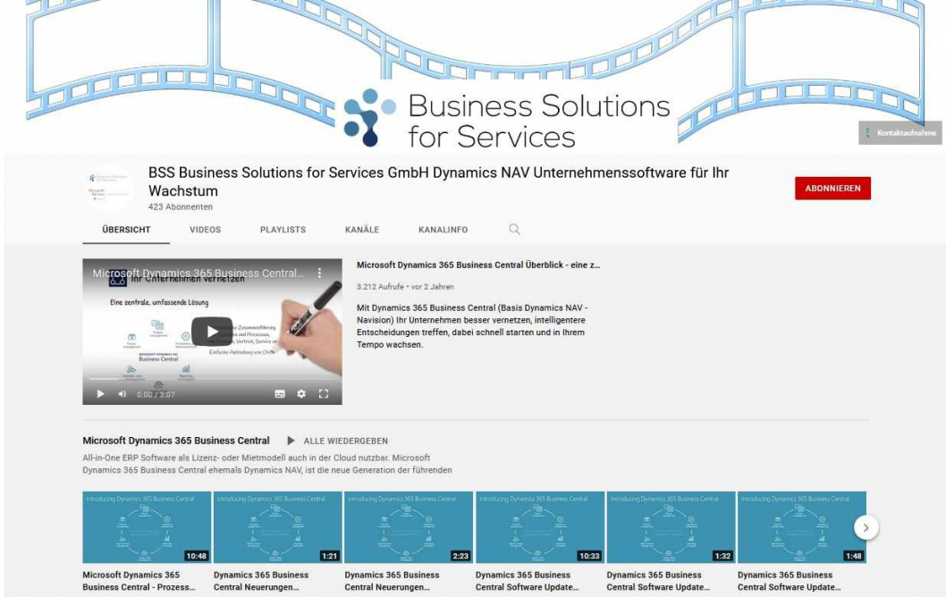 BSS YouTube Kanal zu Dynamics 365 Business Central - (Dynamics NAV - Navision)