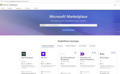 Bild zeigt den Microsoft Marketplace