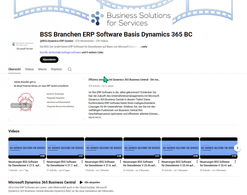 Überblick Videokanal Microsoft Dynamics 365 Business Central